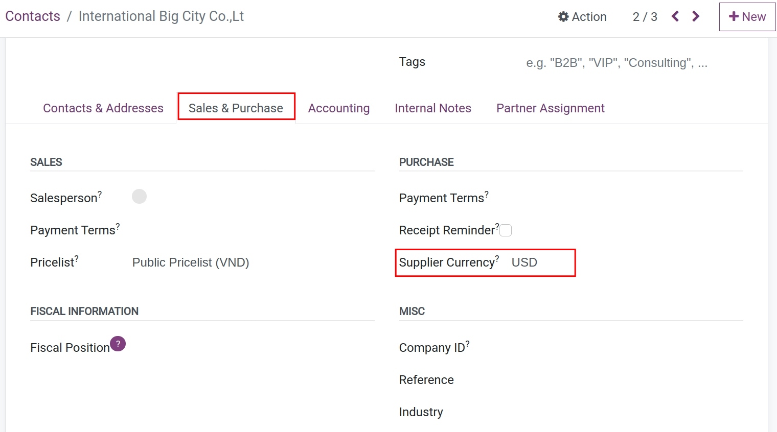 Default currency in vendor's contact - Viindoo Foreign trade app