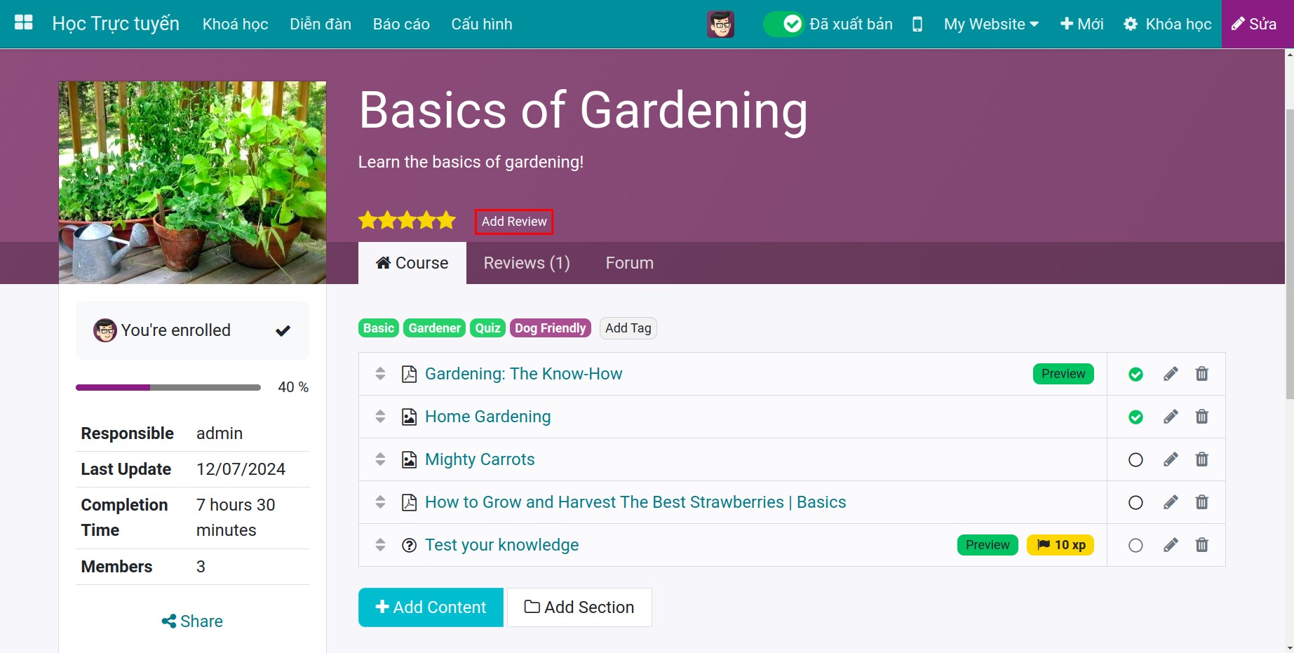 Click rate in the E-learning course