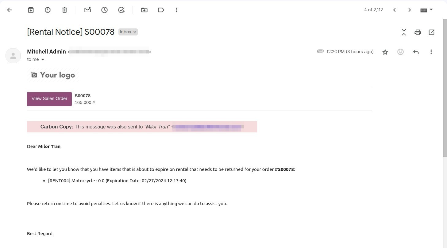 Example of the notification email