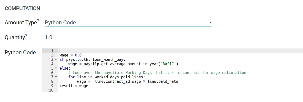 Python expression code calculation formula type Salary Rule Payroll Viindoo