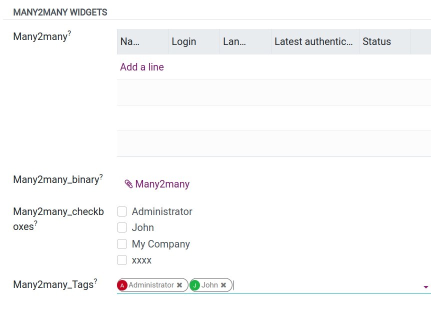 The many2many field and widgets