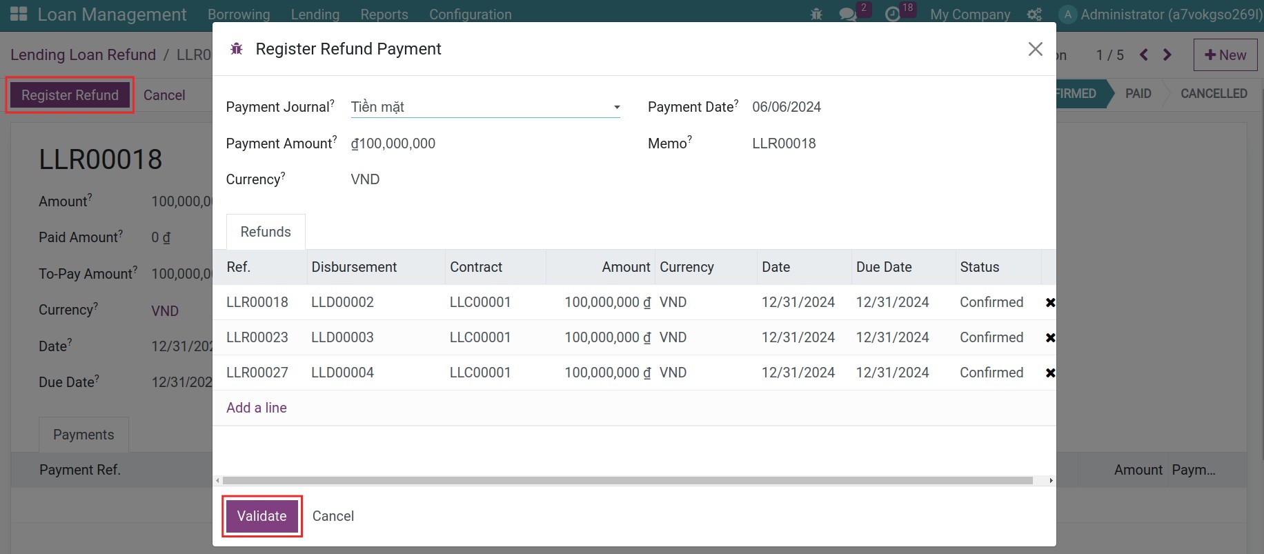 Register Refund Payment