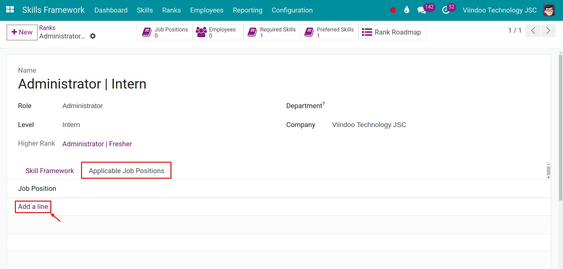Applicable Job Positions tab