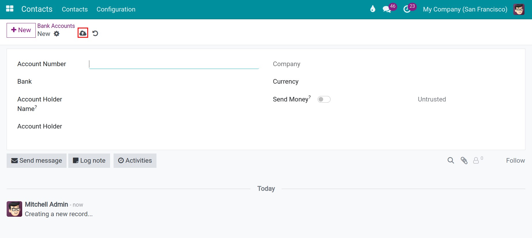 Bank account configuration Contacts Viindoo