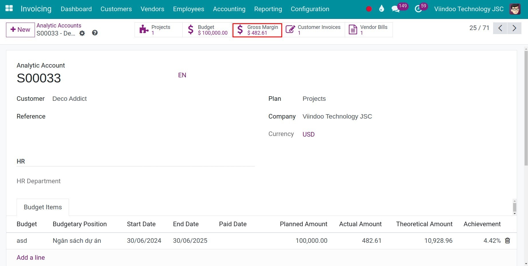 click gross margin button