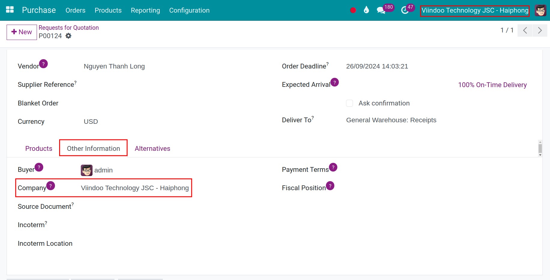 create a new purchase order for all companies