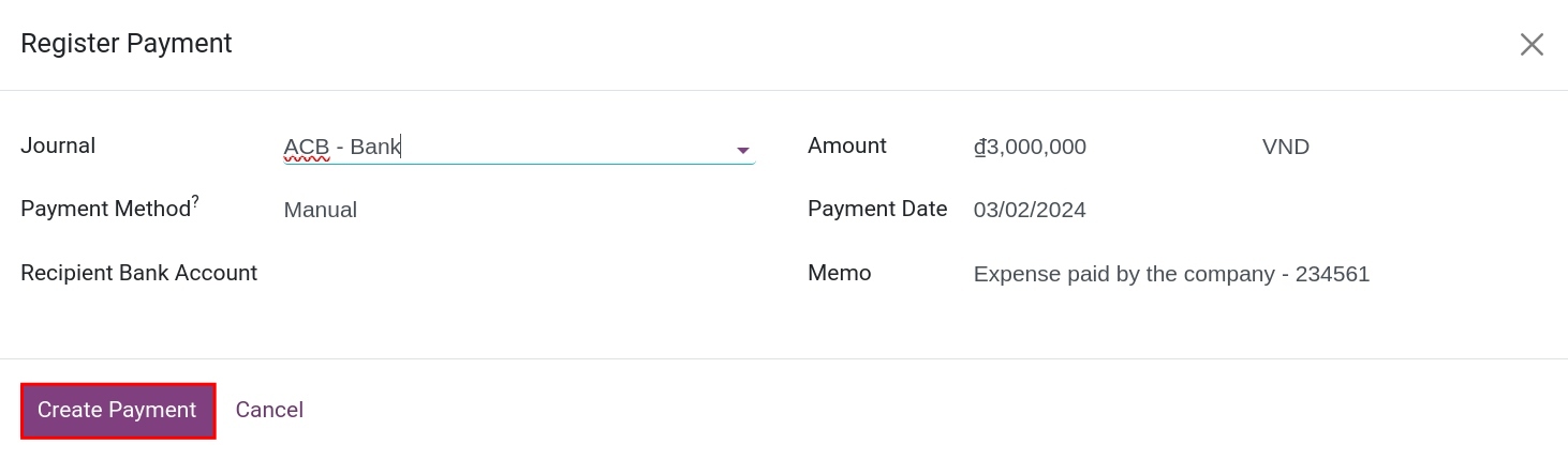 Register payment for the company’s expenses in Viindoo