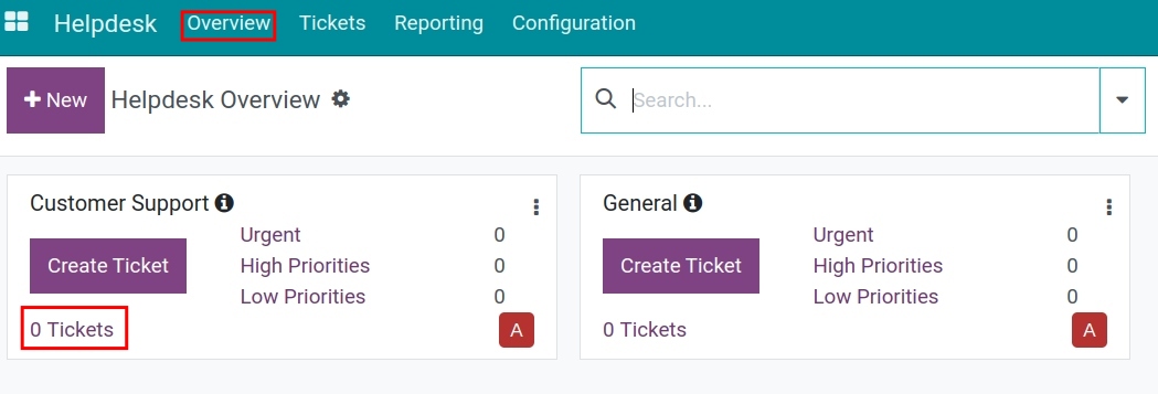 Helpdesk team view in Overview