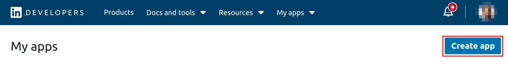Create an app at Linkedin
