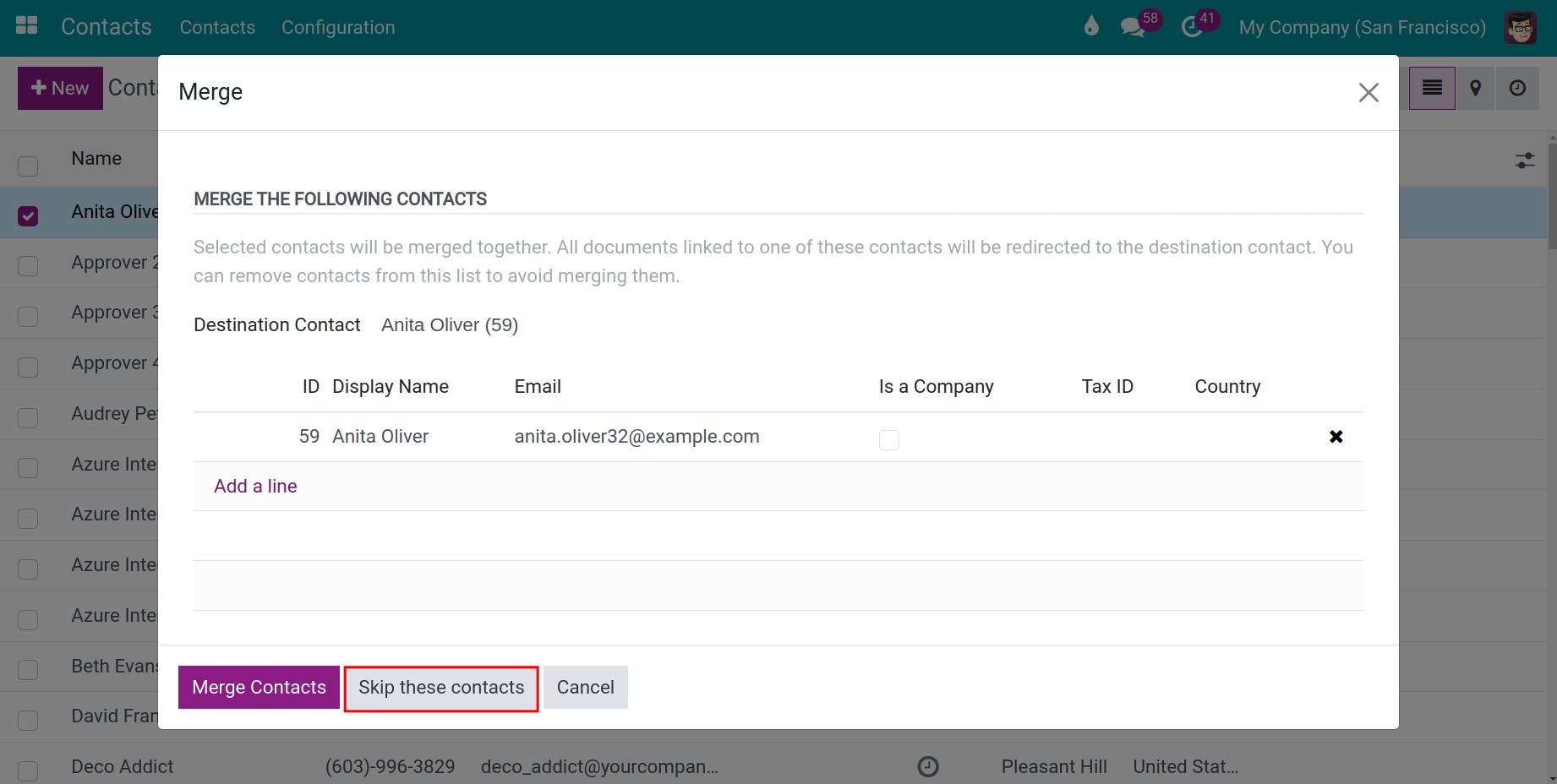 click skip these contacts button