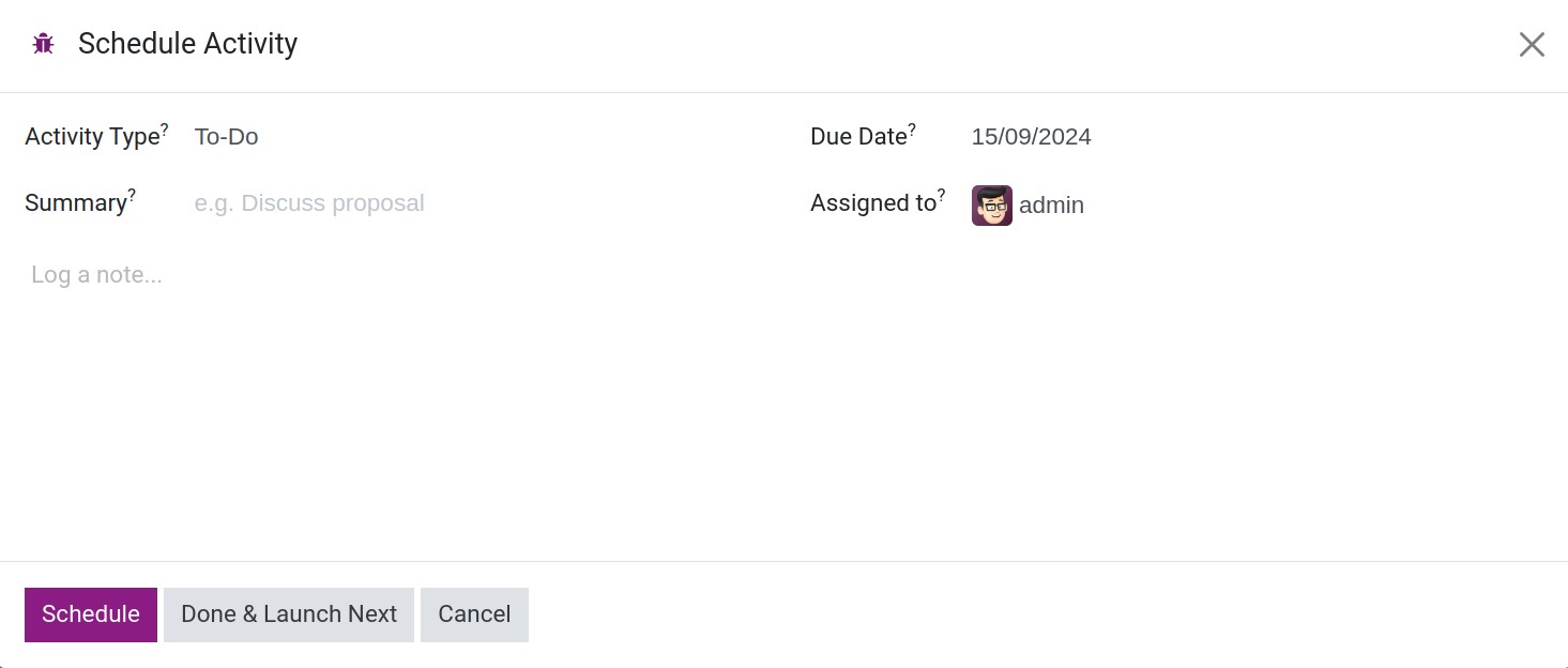 enter the information for the schedule activity