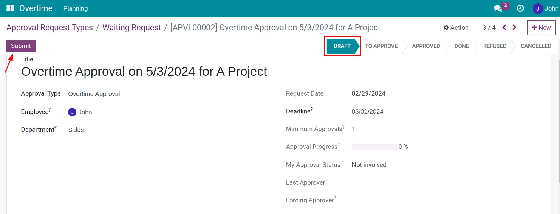 Request at Draft state