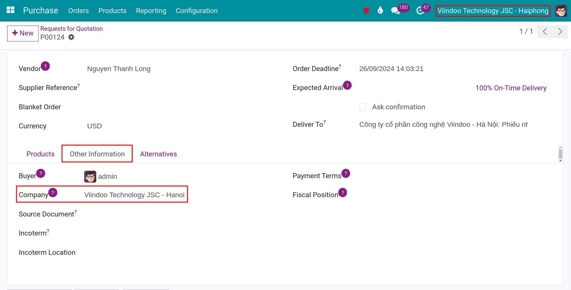 create a new purchase order for child company