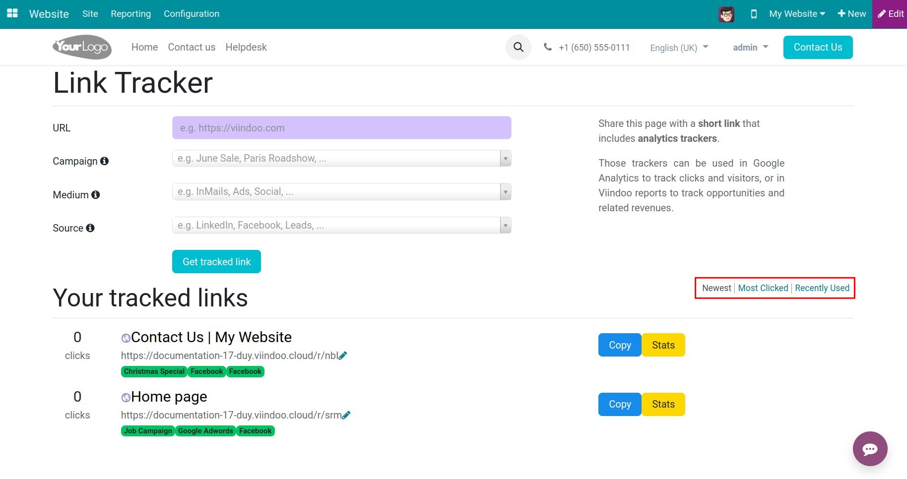Categorize link tracker