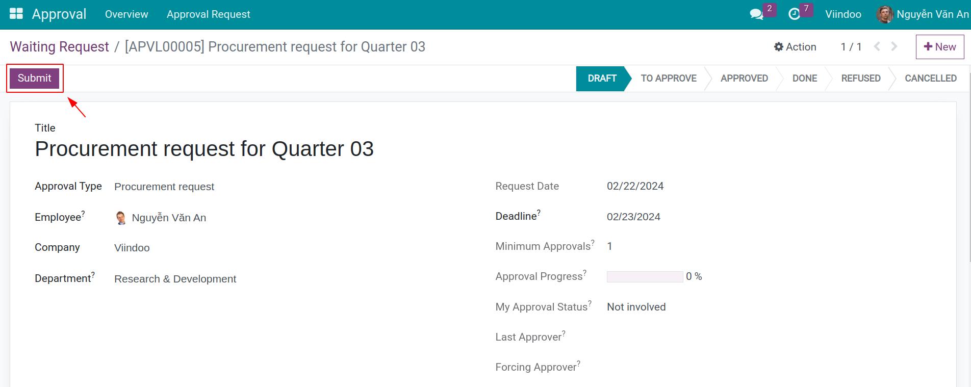 Confirm to submit to the manager for approval