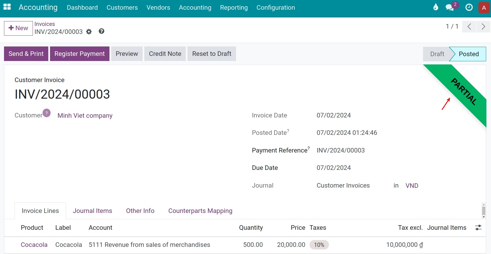Partial Adjustment Invoice