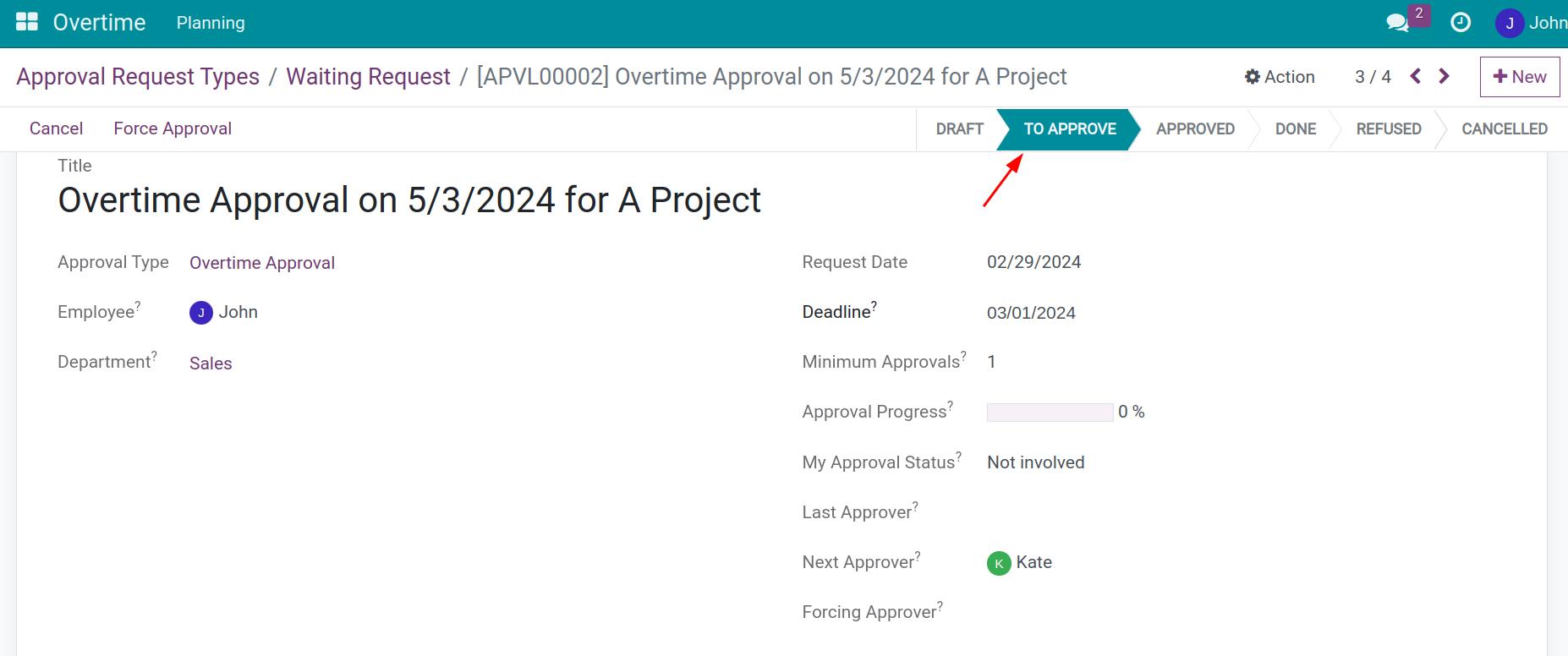 Request at To Approve state