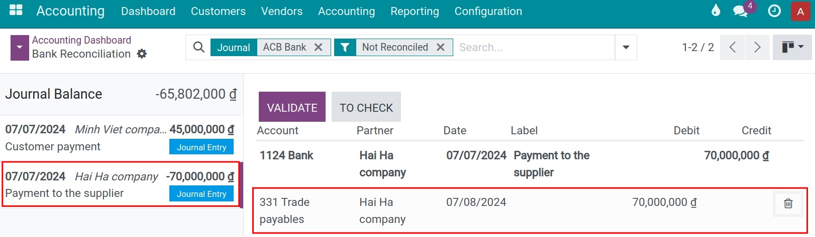 Reconcile bank statement"