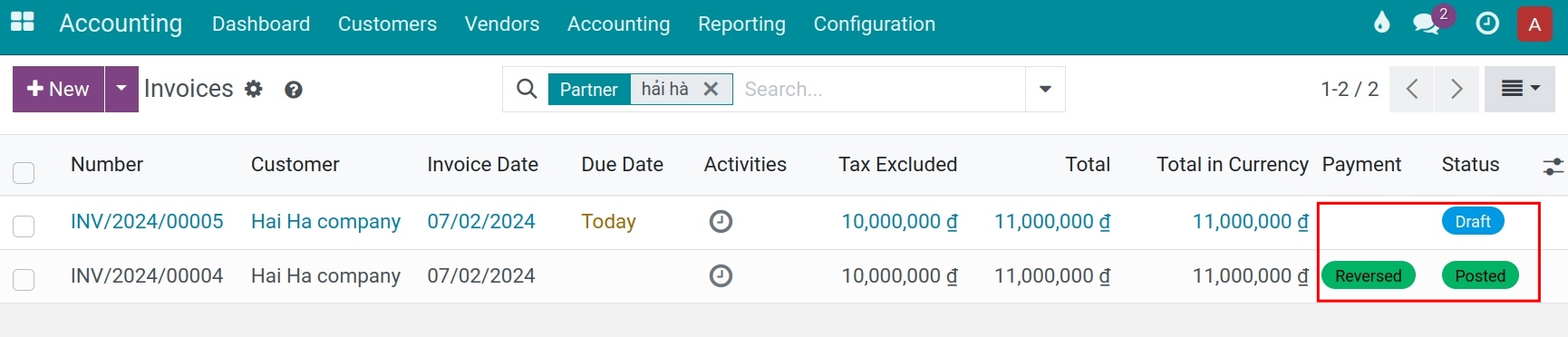 Duplicated invoice - Viindoo Accounting