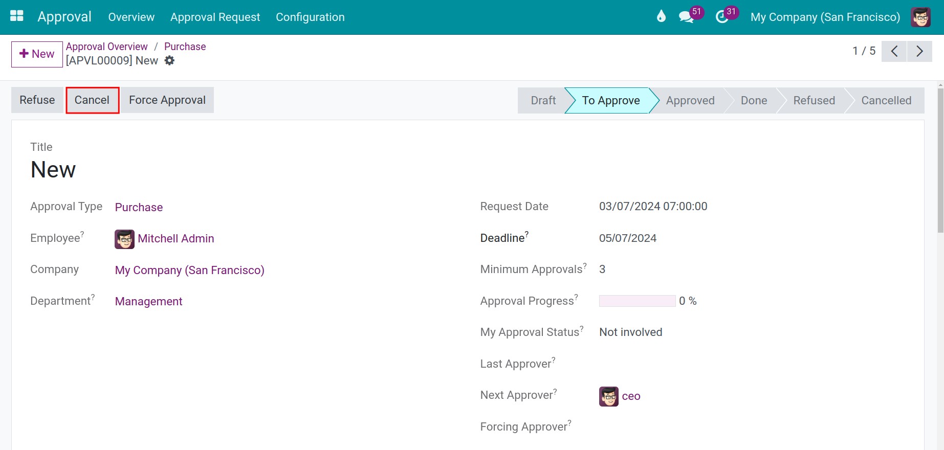 Choose approval request - Viindoo