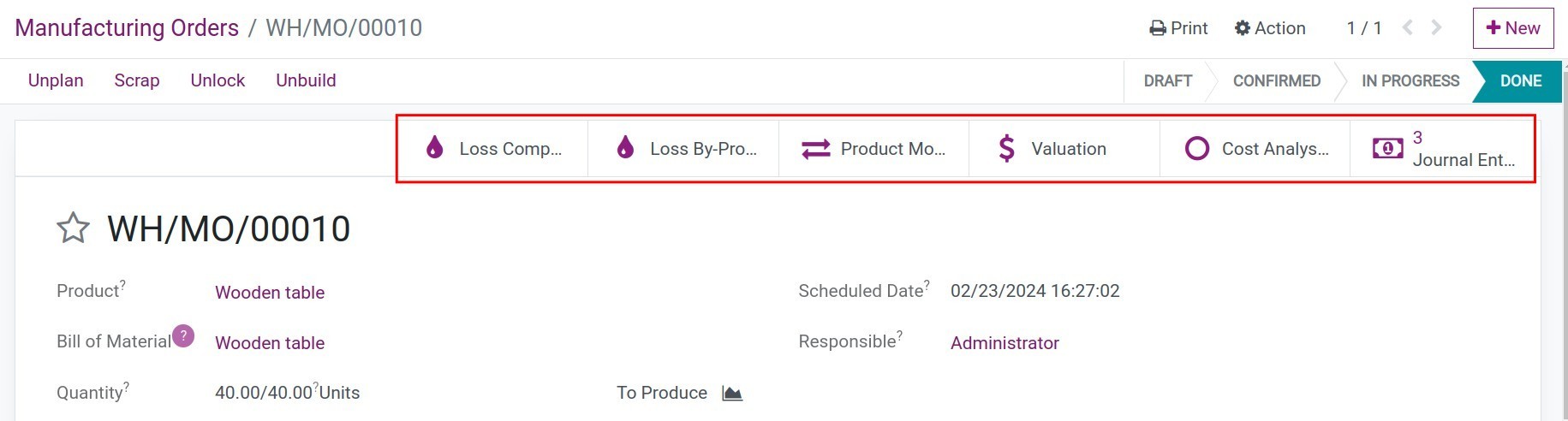 The information to track on the manufacturing order in Viindoo