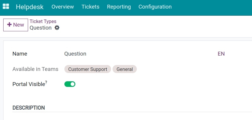 Ticket type details Helpdesk Viindoo
