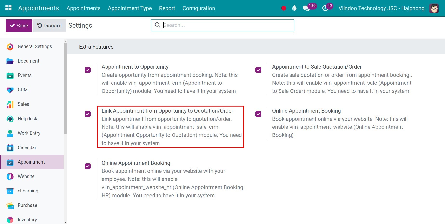 Link Appointment from Opportunity to Quotation/Order option