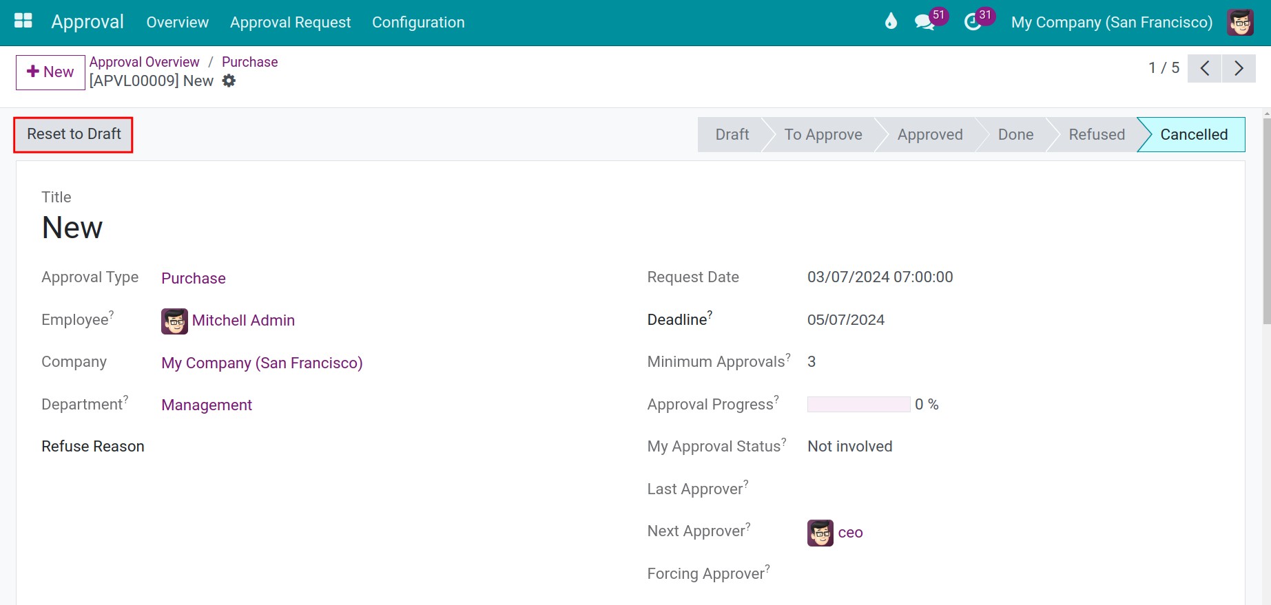Choose approval request - Viindoo
