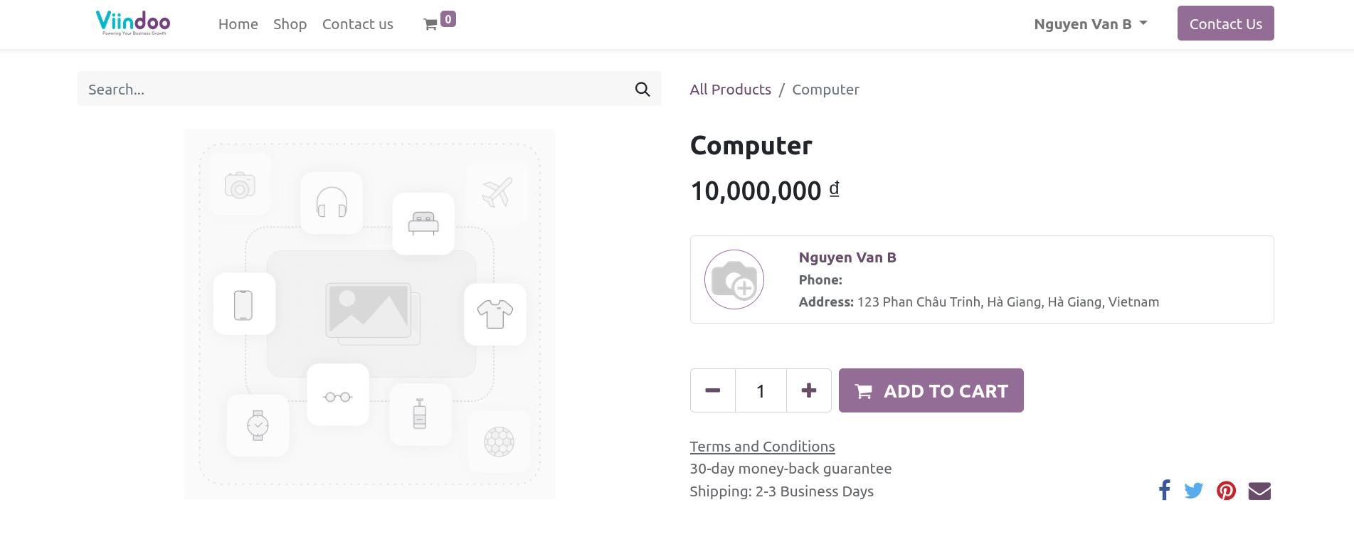 Product on website ecommerce