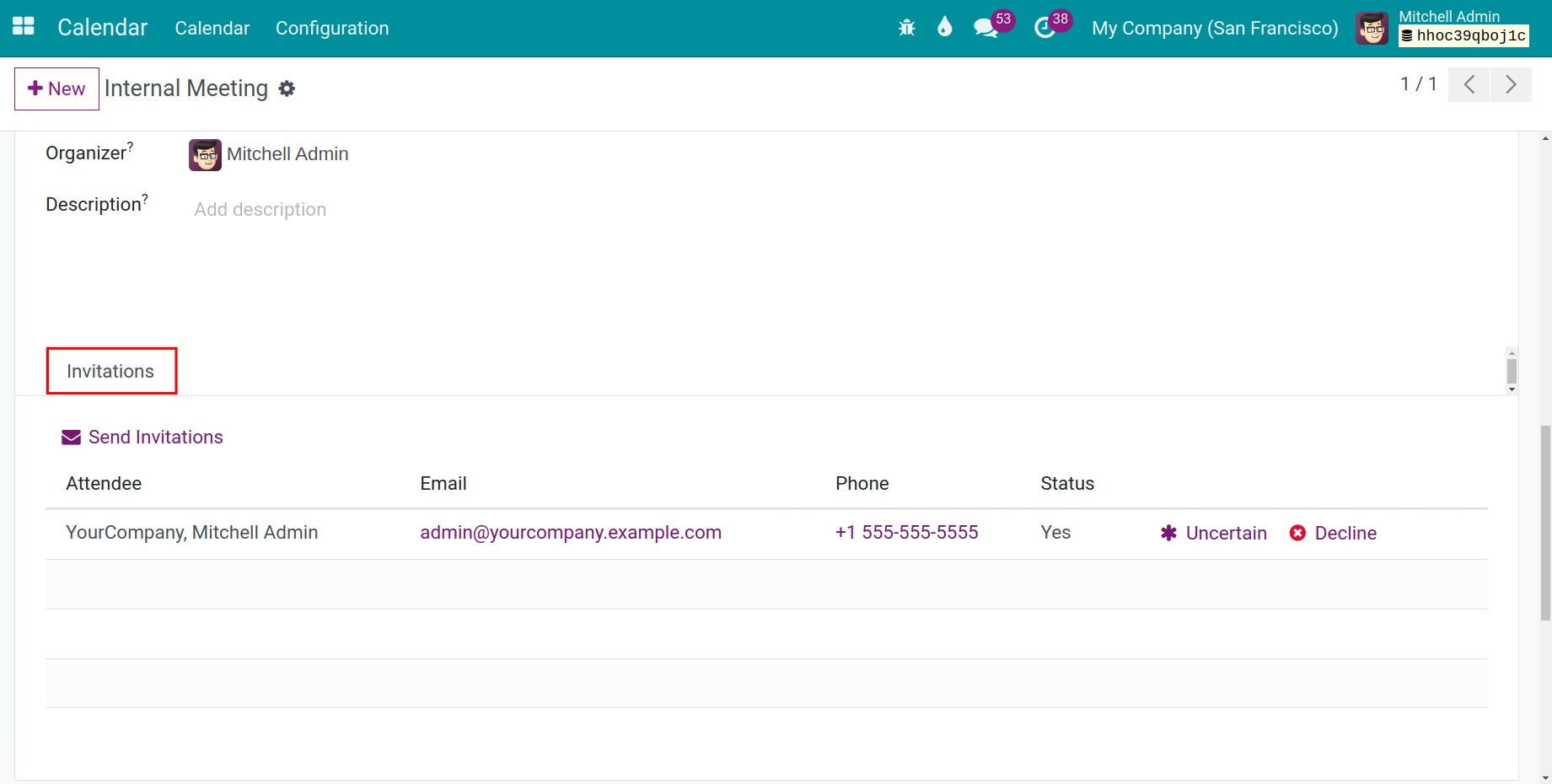 The Invitations tab