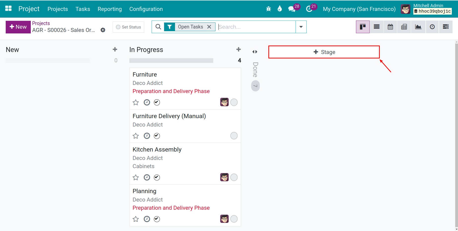 Create a new task stage in Viindoo