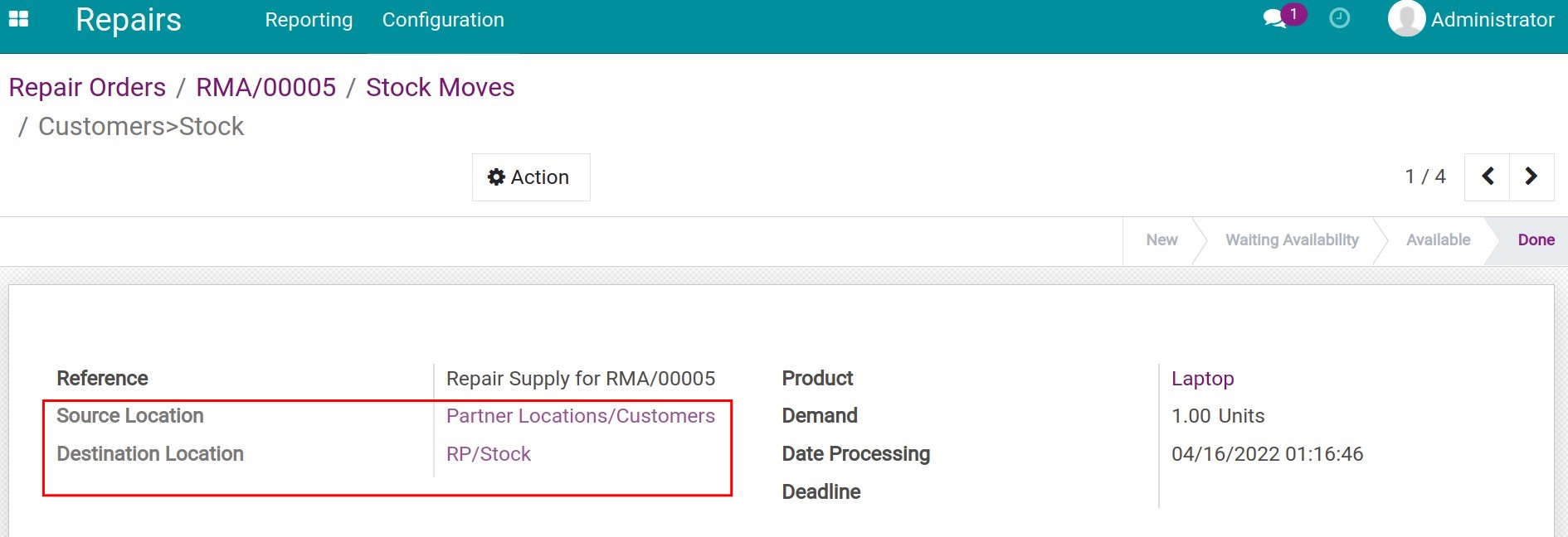 Transfer broken product from partner location to repair location