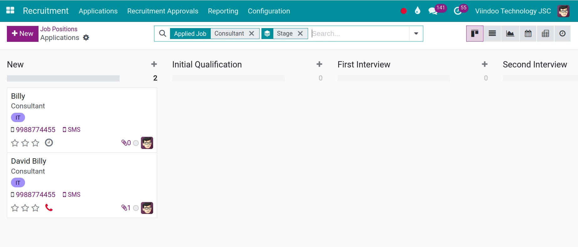 Applications interface by Job Positions