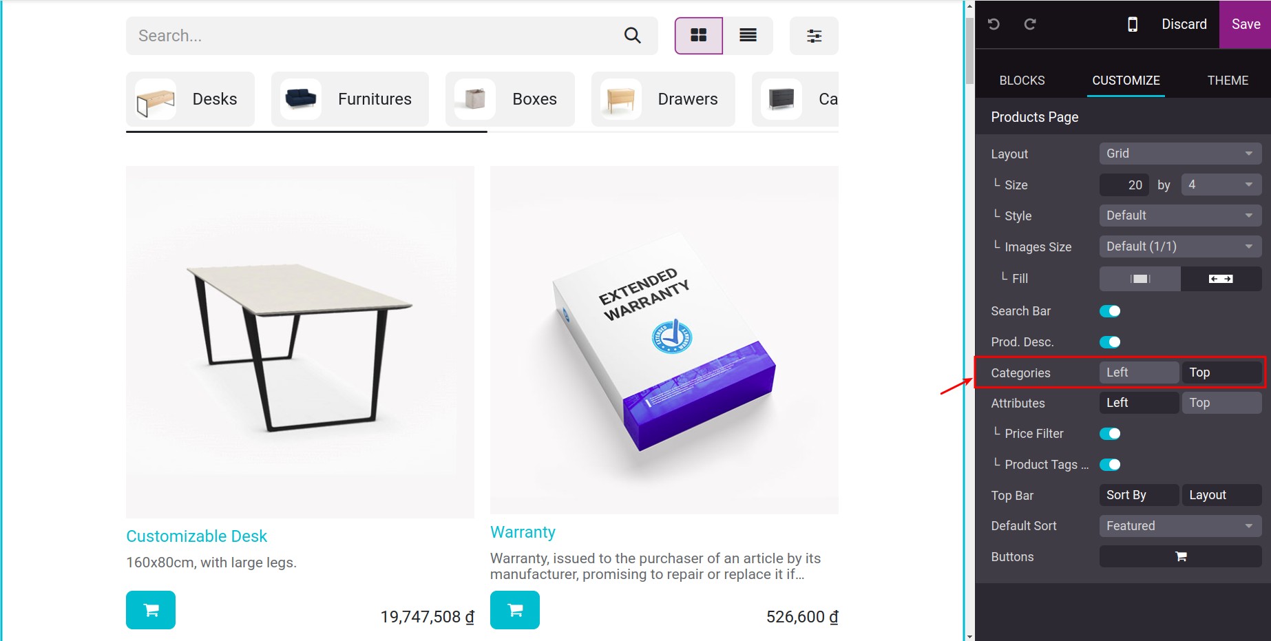 Activate product categories
