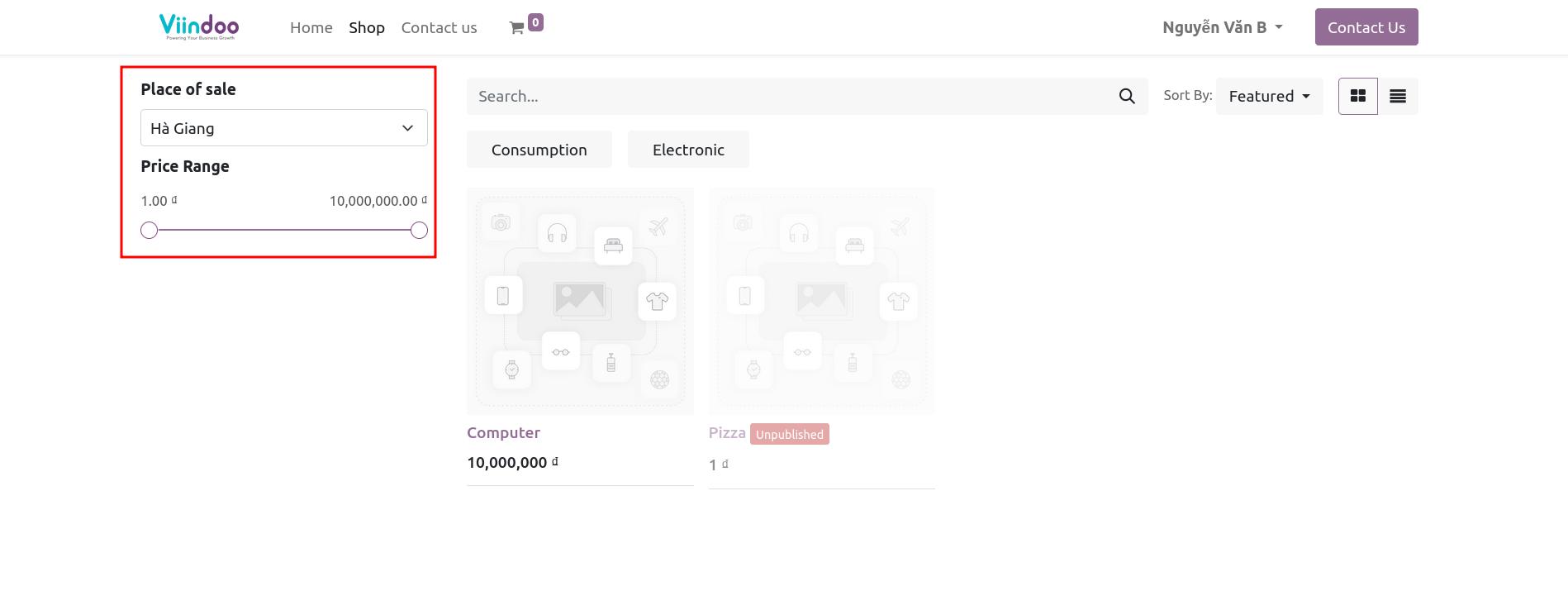 Place and price on website ecommerce