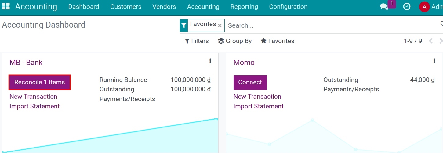 Reconcile Bank statement receive money - Viindoo Accounting app