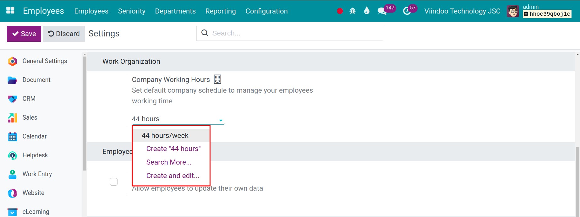 Viindoo interface of creating and editing working times