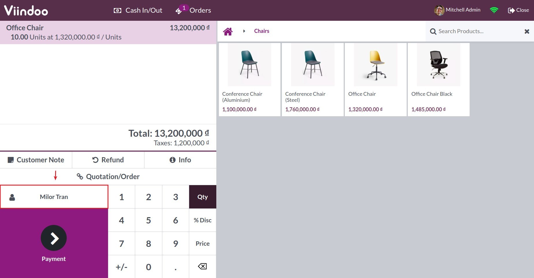 Selected customer - Viindoo PoS