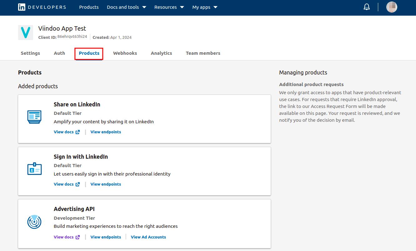 Select the Products tab on Linkedin