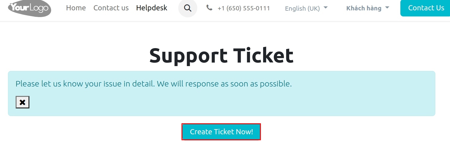 Create a helpdesk ticket on the website Viindoo