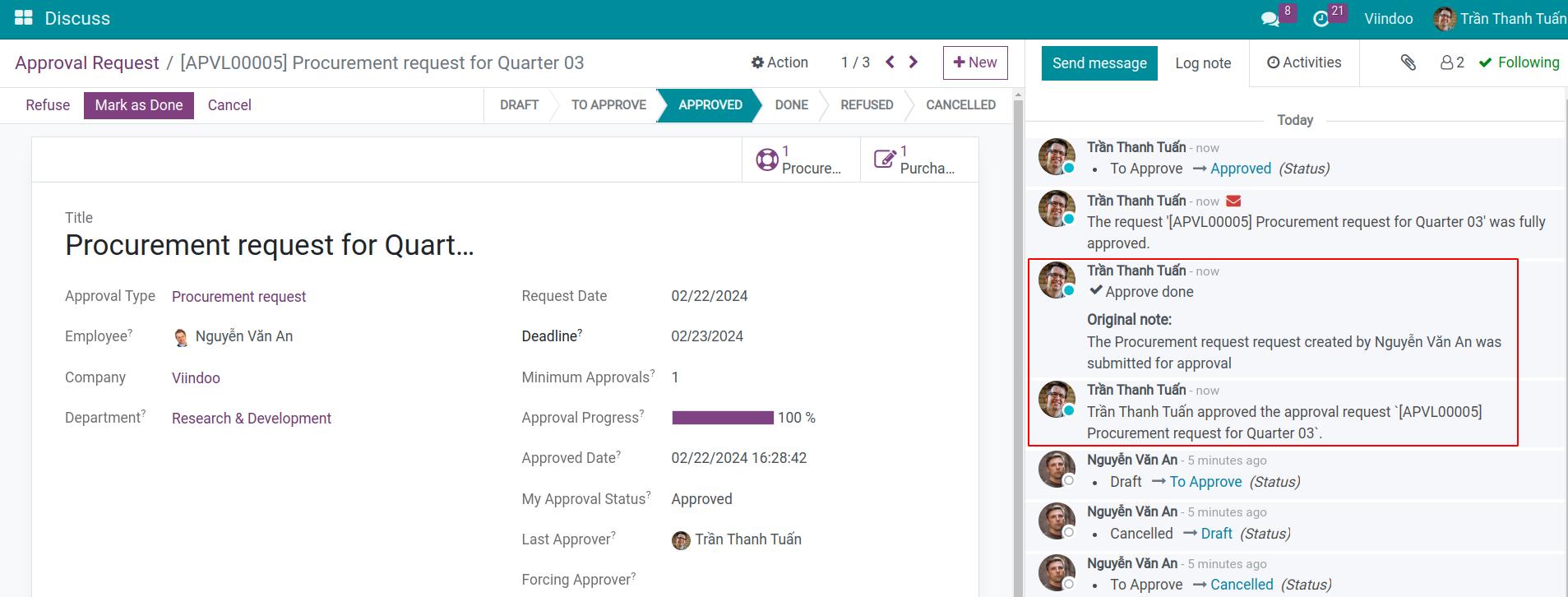 Schedule activity done