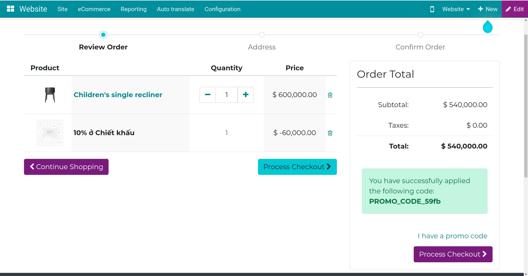 apply promo code done