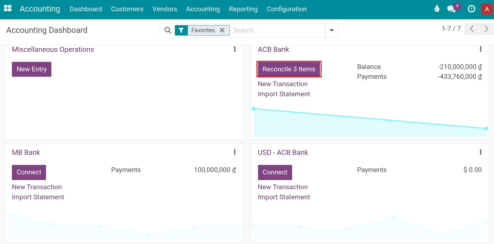 Reconcile Bank statement send money - Viindoo Accounting app