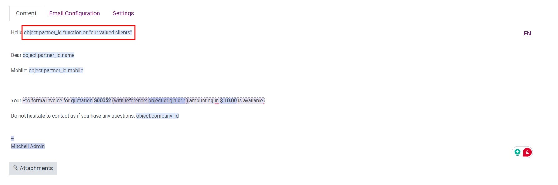 Display default text