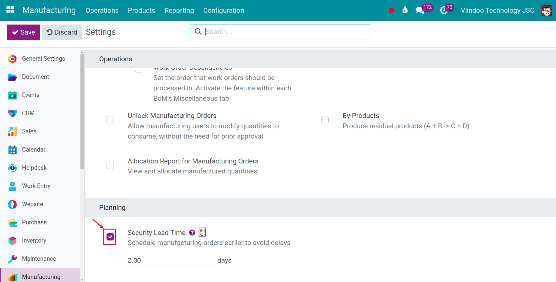 Configure Manufacturing Security Lead Time