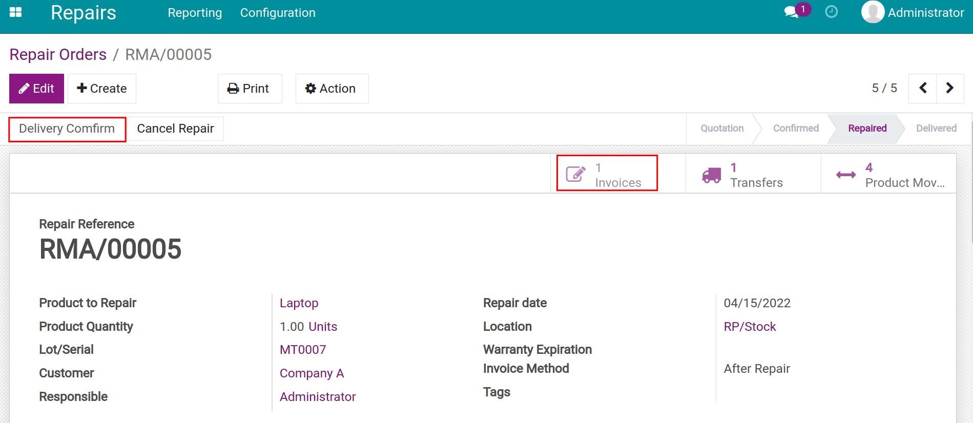 View invoice and return product to customer
