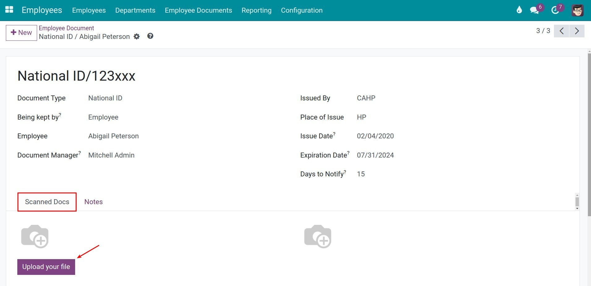 Upload employee document image Viindoo