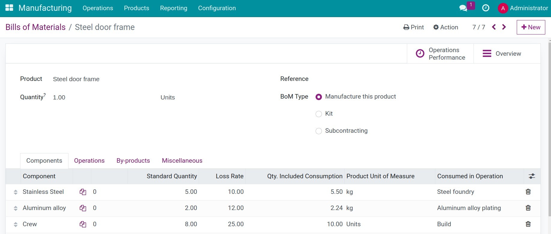 Configure material consumption quantities in the BoM