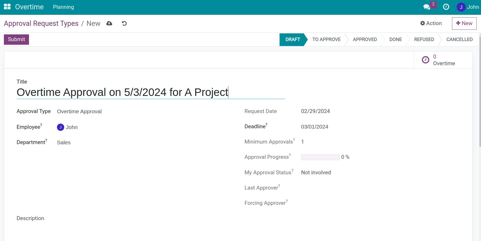 Create an Overtime Request view