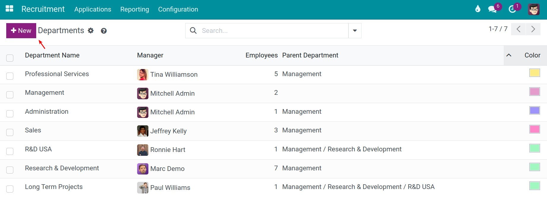 Create a department in Viindoo